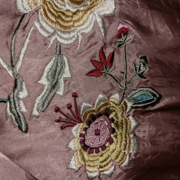 M Monogram Lavender Satin Car Coat Interior Floral Embroidery Mauve Trench L - Picture 15 of 16
